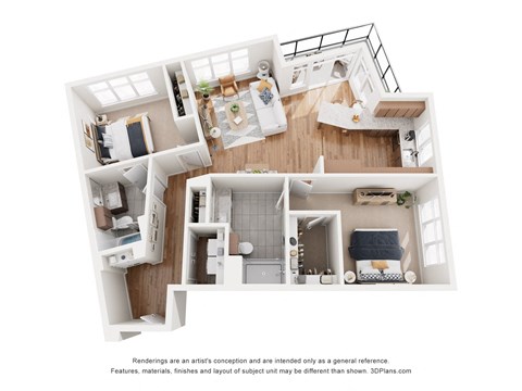 Floor plan for 2 beds, 2 baths, 1243 sqft